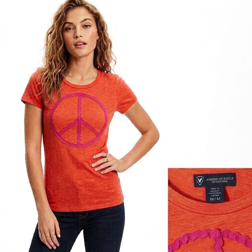 American Eagle Outfitters Peace Sign T-Shirt Top S M Hippie Retro vintage shirt